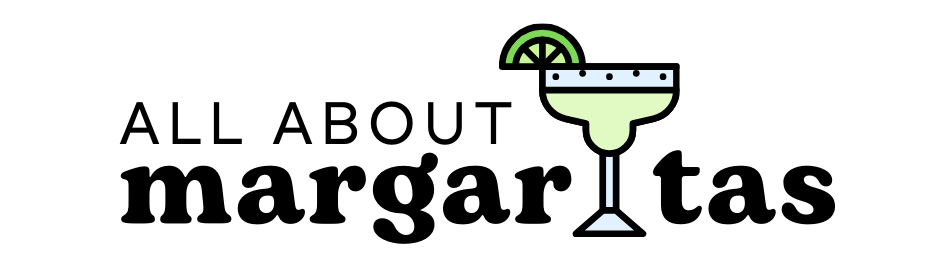 Text: All about margaritas with an icon of a margarita glass in place of the "I" in the word margaritas.