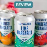 Text: Cutwater Margarita Review with cans of different flavors or Cutwater canned margaritas.