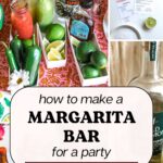 A picture of fruit juices, fresh jalapenos and lime, pages with margarita recipes, and the text "how to make a margarita bar for a party" below.