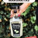 A woman holding a bottle of Simply Mixology Lime Margarita with the caption "To-Go Margaritas" at the top.